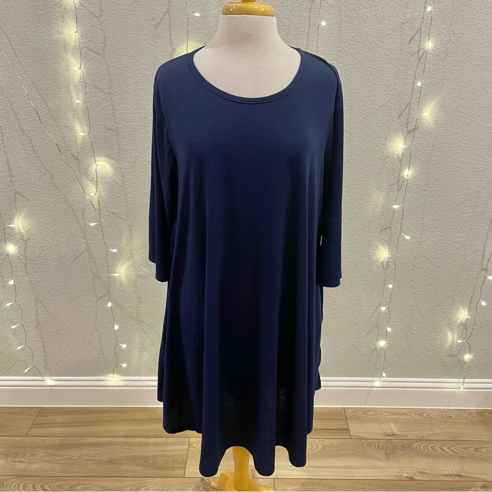 Navy Blue 3/4 Length Sleeve Swing Dress w/ Pockets